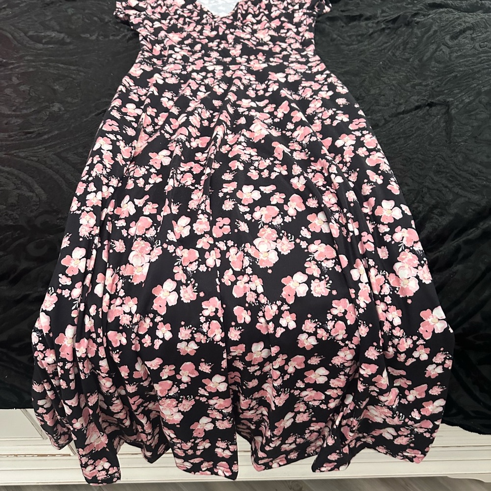 Women Black Dress with Pink Floral Print